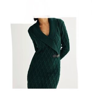 Harper Rose Dark Green Collared Cable Knit Sweater Dress Size XL NWT